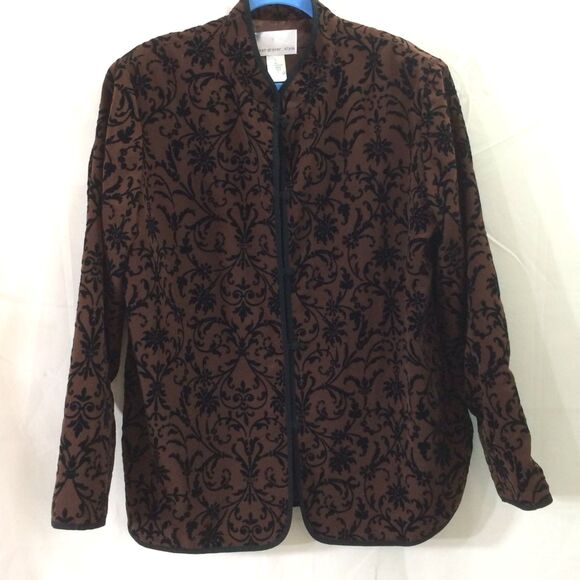 Vintage Y2K Susan Graver Brown Flocked Jacket Large Velvet Look Made Hong Kong - Picture 1 of 4